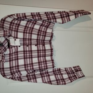 Forever 21 Burgundy Plaid Cropped Shirt